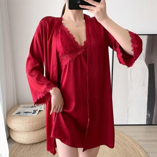 Bridal Wedding Sleepwear Satin 2PCS Robe Set Kimono Gown V-Neck Bridesmaid Bathrobe Spaghetti Strap Nightgown Intimate Lingerie