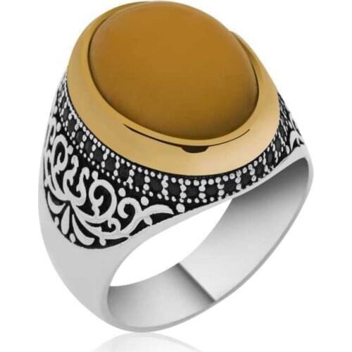 Tevuli 925 Sterling Silver Amber Male Ring