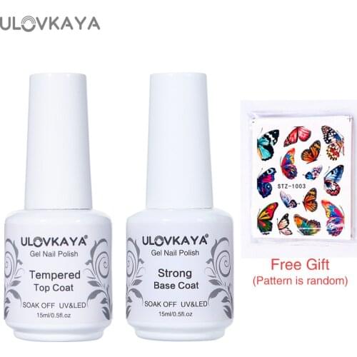 ULOVKAYA 15ml Tempered Top Coat And Strong Base Gel Varnish Set Soak Off Transparent UV Nail Gel Long Lasting Nail Art Lacquer