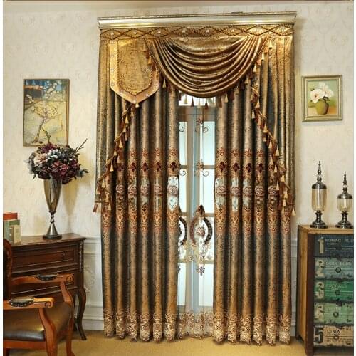 High-end European Gold Gold Leather Water Curtain Curtains for Living Room Bedroom Valance