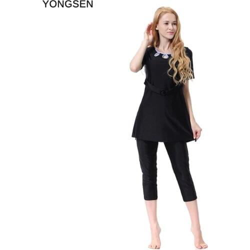 YONGSEN Muslim Swimsuit Islamic Lady Conservative Bathing suit Full Cover Beach Skirts Muslimah Burkinis Short Sleeves Swim Wear