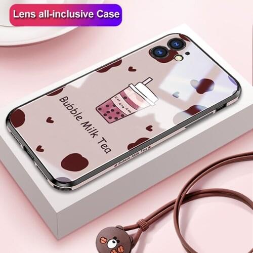 Painted frame + Tempered Glass lens Protect Cases For iPhone 11 Pro Max 11 pro X XS Max XR 7 8 Plus glass phone case Cover shell