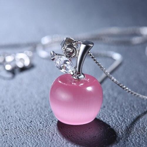 Sinya Apple design Pendant charms necklace for womens girls lover with 18inch box chain in 925 sterling silver chrysoberyl