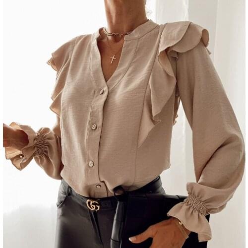 Women Work Shirts Blusas Mujer De Moda 2020 Autumn Sexy Long Sleeve Ruffle White Shirt and Blouse Casual Office Ladies Tops