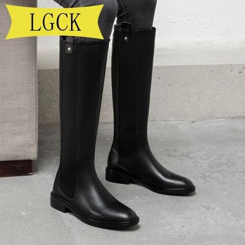 Big Size 34-43 Brand New Autumn Winter Women Real Leather Knee High Boots High Heel Women Winter Warm Boots Fashion Casual Woman