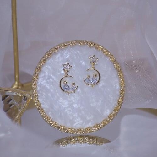 S925 Silver Needle Super Flash Zircon Small Cat Five Pointed Star Design Cute Lady Earrings Dating For Girlfriend Birthday Gifts