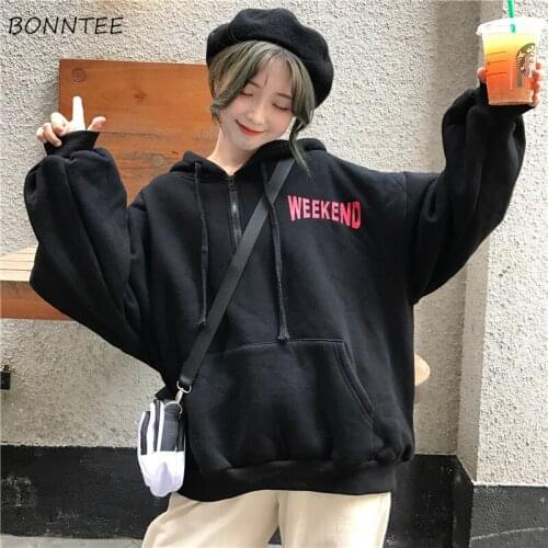 Hoodies Women Winter 2020 Warm Ulzzang Oversize High Quality Womens Full Sleeve Cotton Letter Printed Soft Ladies Sweatshirts