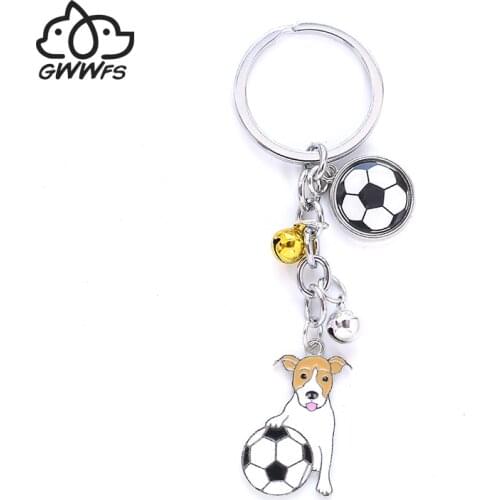 Jack Russell Terrier Football Key Rings pendant key rings for women Metal Pet Dog bag charm car key chain holder Jewelry gifts