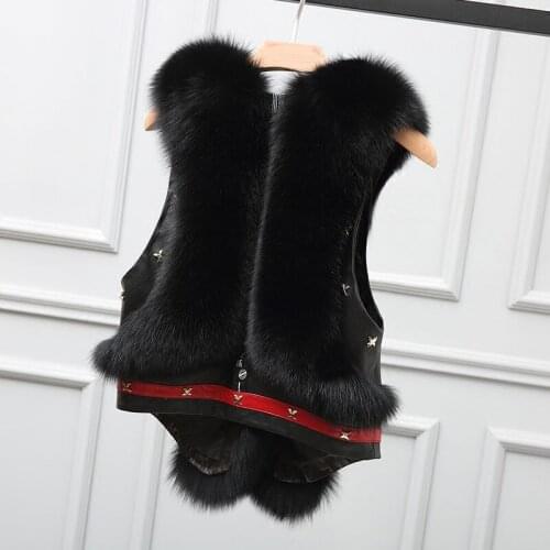 Fox Fur Short Coat Clothes Real Sheepskin Leather Vest Women Winter Fashion Warm Vests Manteau Femme Hiver ZL501