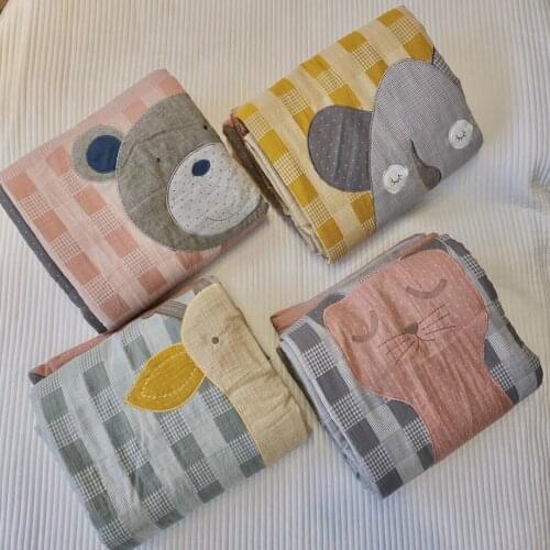 Animal Applique Embroidery Childrens Bed Quilt Cotton Summer Quilts Cartoon Airable Cover Quilted Bed Cover Thin Comforter