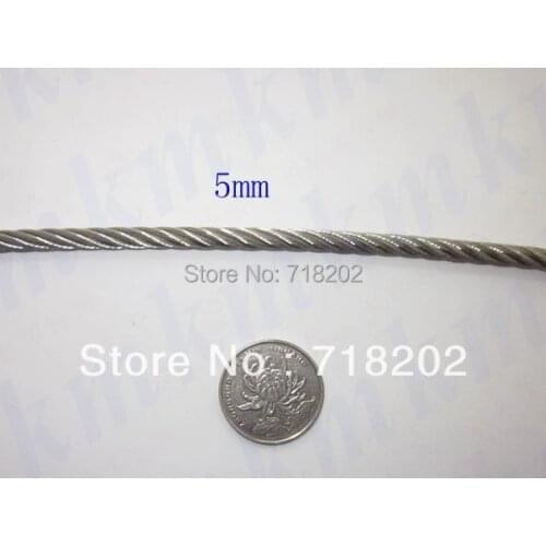 100m per lot Stainless steel 316 wire rope 7*19 5 mm diameter-- Clothesline/lifting/traction