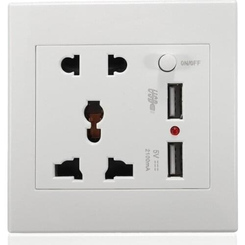 2020 New Standard Outlet Panel 2100mA 5V Output 2 USB Charger Port On-off Control Porous Wall Power Socket 13A Global Universal