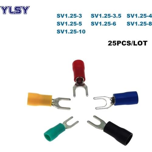 25pcs Spade Insulated Furcate Crimp Terminals Electric Wire Connector SV1.25-3/3.5/4/5/6/8/10 Cable Ferrules 22-16AWG 0.5-1.5mm2