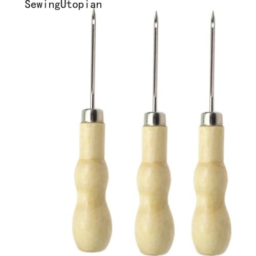 3PCS Wood Handle Tool Canvas Leather Sewing Shoes Awl Hand Stitching Taper Needle Tool Kit Craft Sewing Supplies Accessories