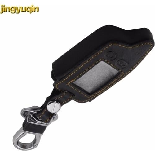 Leather Key Cover Case For Tomahawk TW9010 Two Way Alarm System LCD Remote Controller Car Alarm Keychain Key Bag Car Styling