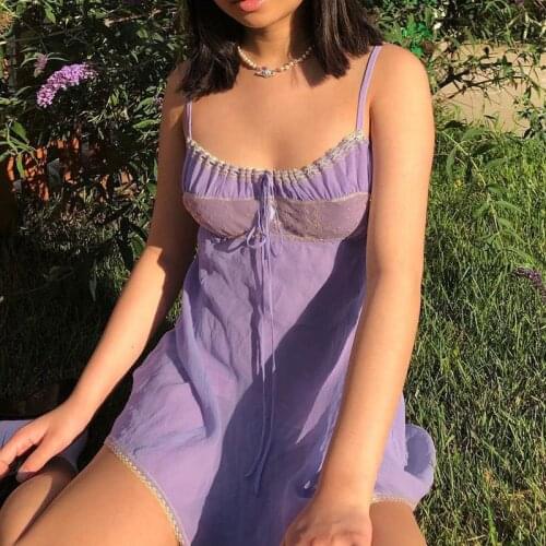 Purple Y2K Sleeveless Mini Short Dress Women Summer A Line Backless Dresses Ladies Ruched Tie Up Party Streetwear