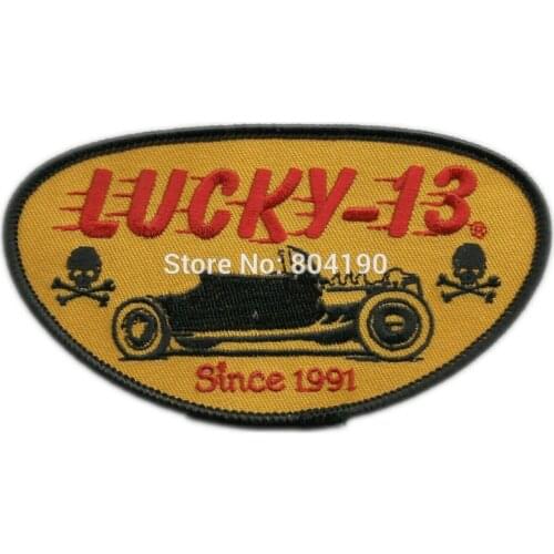 4.5" LUCKY THIRTEEN 13 RODDER MOTORCYCLE HOT ROD PUNK BIKER PATCH punk rockabilly applique Embroidered iron on patch