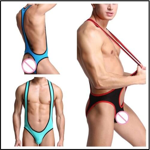 Sexy Mens Bodysuit Onesie Gay Erotic Lingerie Underwear Mens Thong Shorts Leotard Wrestling Singlet Hombre Bodywear Unitards