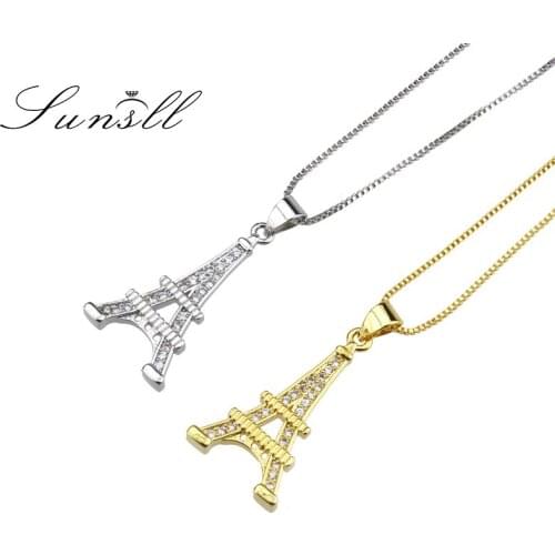SUNSLL New fashion gold /silver Color copper cubic zircon Eiffel tower necklace for women fashion party jewelry pendant gifts