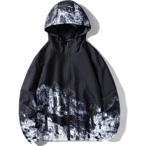 Women Jackets 2021 Autumn Women Hooded Jacket Coats Zipper Fashion Print Black Windbreaker Woman Basic Femme Jaqueta Feminina