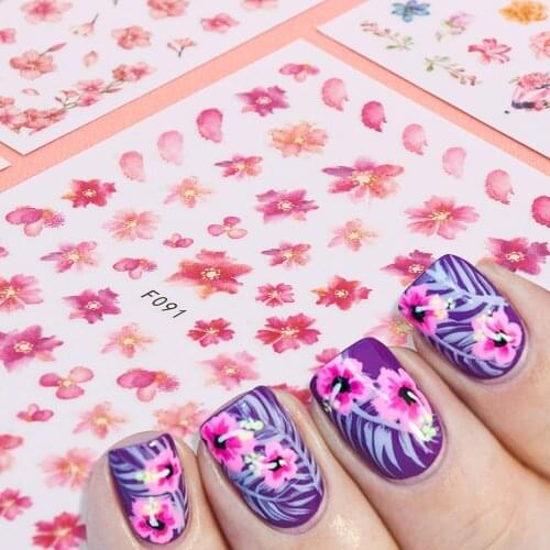 1PC Pink 3D Sakura Nail Art Sticker Cherry Blossoms Water Transfer Decals Summer Sliders Simple Flower Design Nail Art Decor