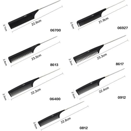 1pc Heat Resistant Salon Black Metal Pin Tail Antistatic Comb Hard Carbon Cutting Comb Hair Trimmer Brushes