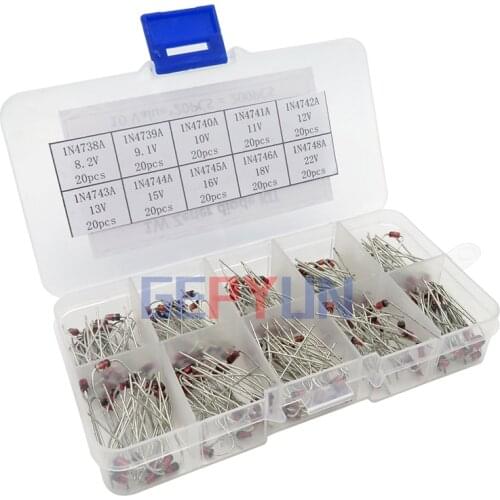 10Values*20PCS Zener Diode Assortment hjxrhgal diy kit Electronic set pack 3.3V 3.6V 3.9V 4.3V 4.7V 5.1V 5.6V 6.2V 6.8V 7.5V