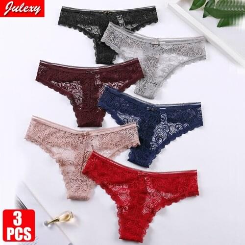 3pcs/set Julexy New Arrivals Sexy Womens panties Lace Lingerie Hollow Out Thongs Female Underpants Solid Color Pantys Underwear