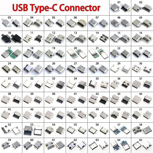 65models USB 3.1 Type C Male Female Socket PCB Connector For Xiaomi Lenovo Huawei Moto Nokia Samsung Type-C Charging Port Plug