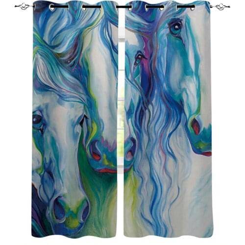 Abstract Horses Watercolor Painting Blackout Curtains For Living Room Window Curtains For Bedroom Kitchen Curtains Drapes Blinds