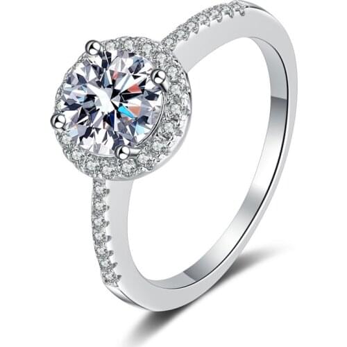 ANZIW 925 Sterling Silver Moissanite Diamond 0.5CT Classic Halo Engagement Ring Size For Women Jewelry Gift