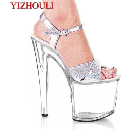 20cm Glitter bright look sexy sandals 20 cm thick bottom heels catwalk shows interest colourful Dance Shoes