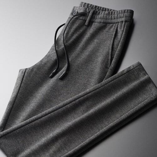 New Fashion Mens Pants Luxury Yarn Dye Twill Fabrics Casual Mens Trousers Hight Quality Elastic Waist Slim Fit Man Pants