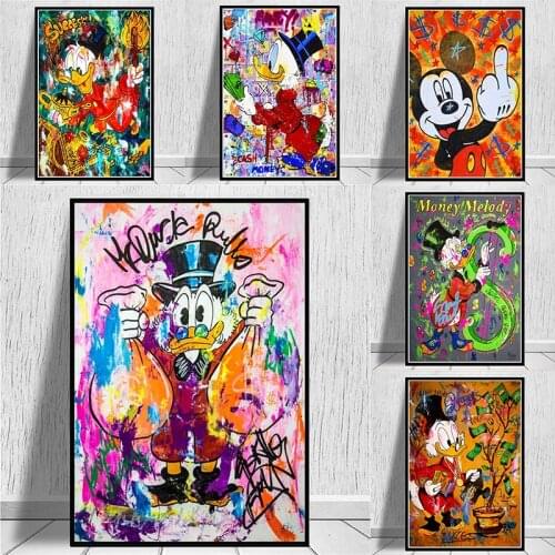 Disney Graffiti Art Donald Duck Make Money Canvas Painting Prints Posters Wall Art Pictures for Living Room Home Decor Cuadros