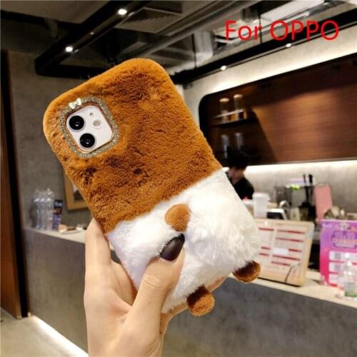For OPPO A3S A5S A12E A53 A31 A9 A5 2020 A92 A72 A52 A32 F17 Pro F15 F11 F9 F7 F5 Find X2 3D Cute Plush Fur Corgi Ass Phone Case