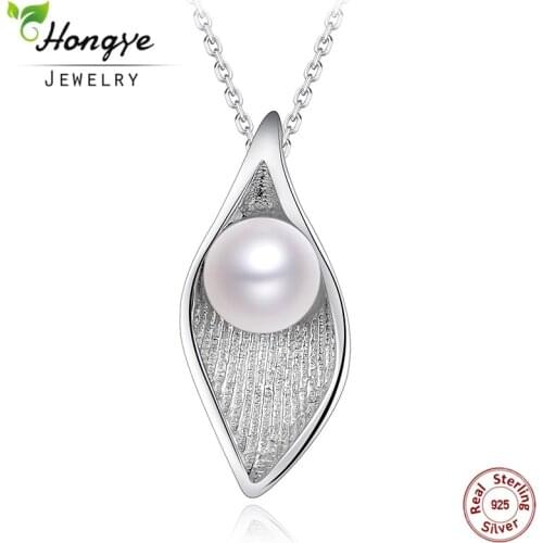 Hongye High Quality Nature Freshwater Pearl Summer Collection 925 Sterling Silver Leaves Pendant Necklaces for Wedding Bijoux