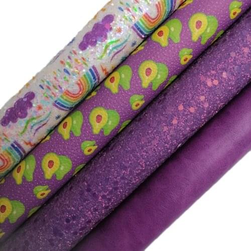 Purple Glitter leather, Rainbow Printed Chunky Glitter leather, Kiwi Printed Faux Leather Sheets For Bows DIY 21x29CM KM682