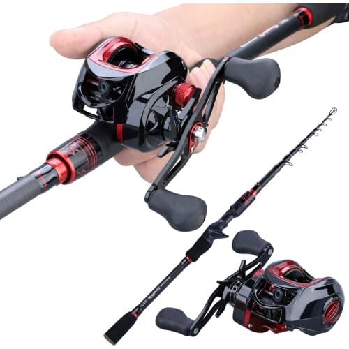 Sougayilang 1.8m 2.1m Casting Fishing Combo Portable 4 Sections Carbon Fiber Fishing Rod and 17+1BB Baitcasting Reel Set Tackle
