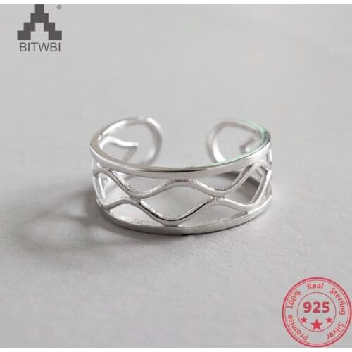 100% S925 Sterling Silver Ring With Fashion And Simple Line Adjustable Ring