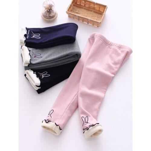 Girl Leggings 2018 Winter New Childrens Velvet Cartoon Embroidered Leggings Korean Thin Thick Childrens Trousers Girl Pants