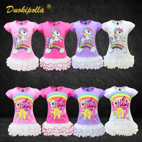 Toddler Summer Unicorn Dress Birthday Party Children Tulle Tutu Dress Christmas Baby Little Pony Print Clothes Girls Fancy Frock