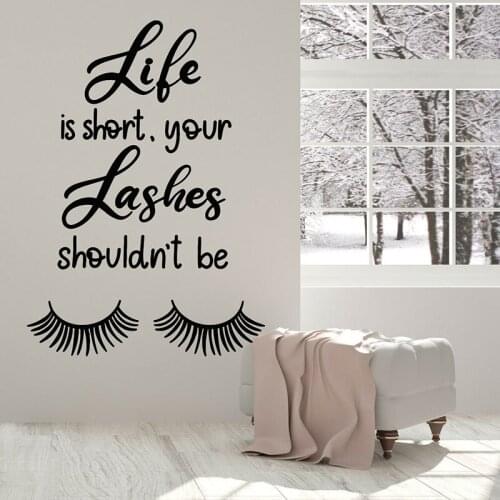 Life Is Short,Lashes Shouldn't Be Qutoe Wall Sticker Vinyl Beauty Salon Window Decals Interior Room Makeup Shop Decoration 4107