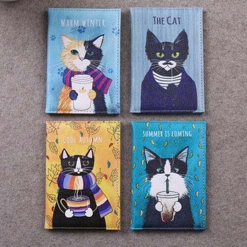 Cartoon Animal Cat Passport Cover Travel Women Men Pass Port Credit Card Holder Case PU Leather Business Card Pass Card Wallet