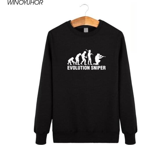 Evolution Of Sniper Funny Shooting Printed Hoodies Men Winter New Fashion Crew Neck Fleece Sweatshirt Male Hip Hop Pullovers Top