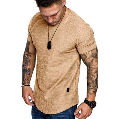 2021 Mens O-Neck Solid Color T-Shirt Fitness Bodybuilding T-Shirts Casual Summer Short-Sleeved Top Clothing Tee Street Wear