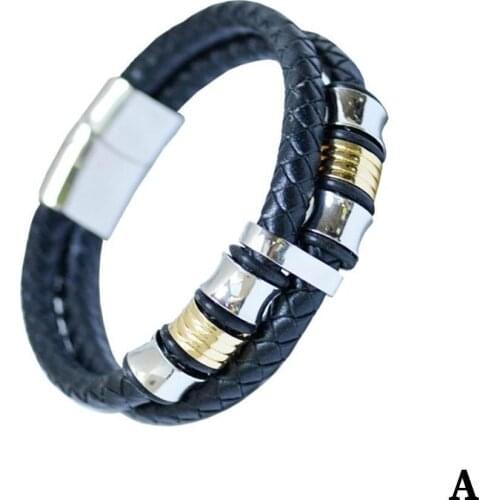 Mens Fashion Bracelet Black Weave Leather Bracelets Gift DIY Handsome Wild Accessories Combination K1H7