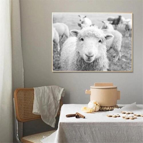 Nordic Alpaca Wall Art Poster And Print Black White Animal Canvas Painting Landscape Picture Modern Living Room Home Decoration