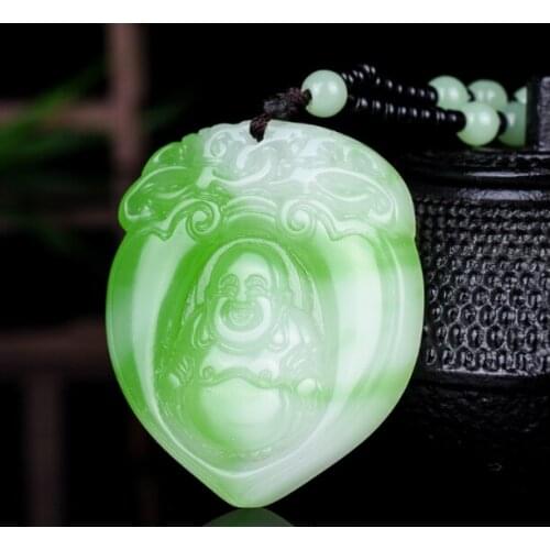 Natural Hetian jade emerald green white jade Maitreya Buddha Pendant Necklace Jade Buddha Pendant lovers jade brand