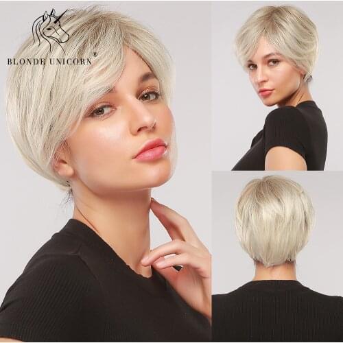 BLONDE UNICORN Short Synthetic Natural Straight Hair Wigs Ombre White Blonde Wig For Women Cosplay Daily Party Heat Resistant