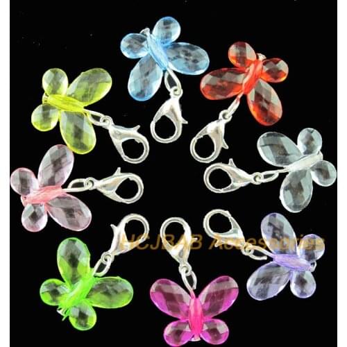 16 New Butterfly With Clasps Charms Silver Plated Acrylic Beads Mixed